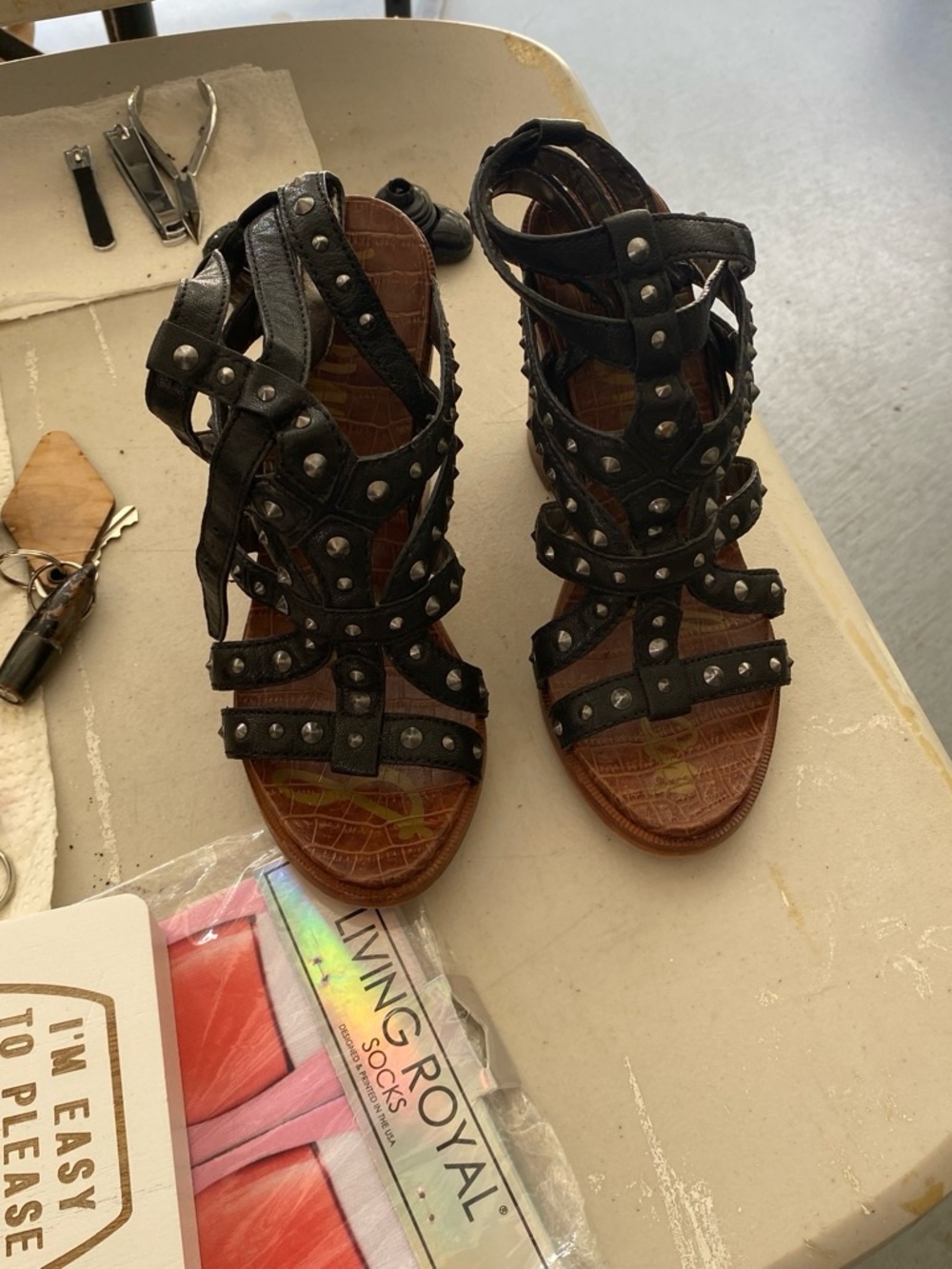 Sam Edelman Black Studded Gladiator Heels